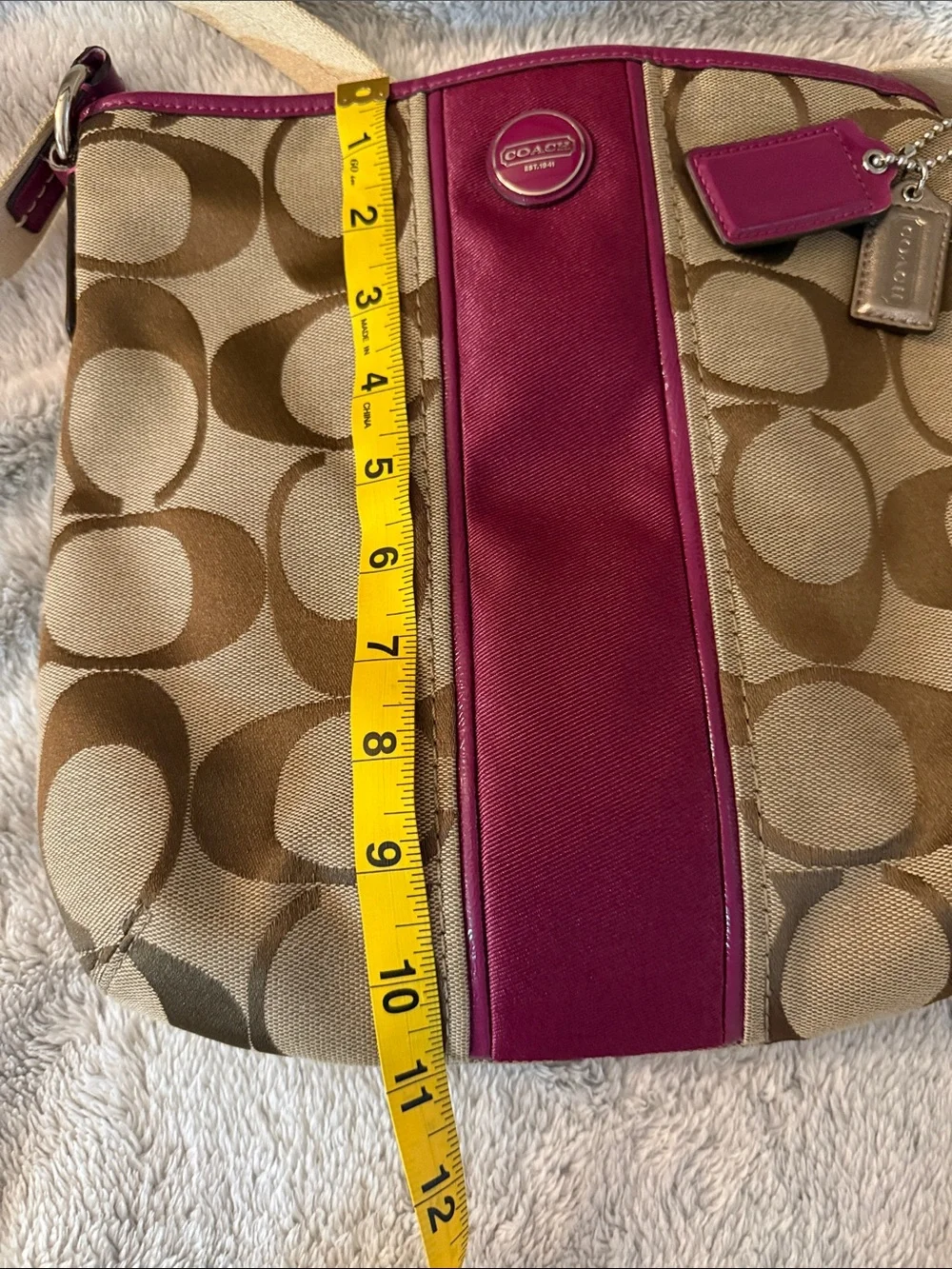 Authentic Coach Khaki/brown/fuchsia crossbody with cram shoulder strap